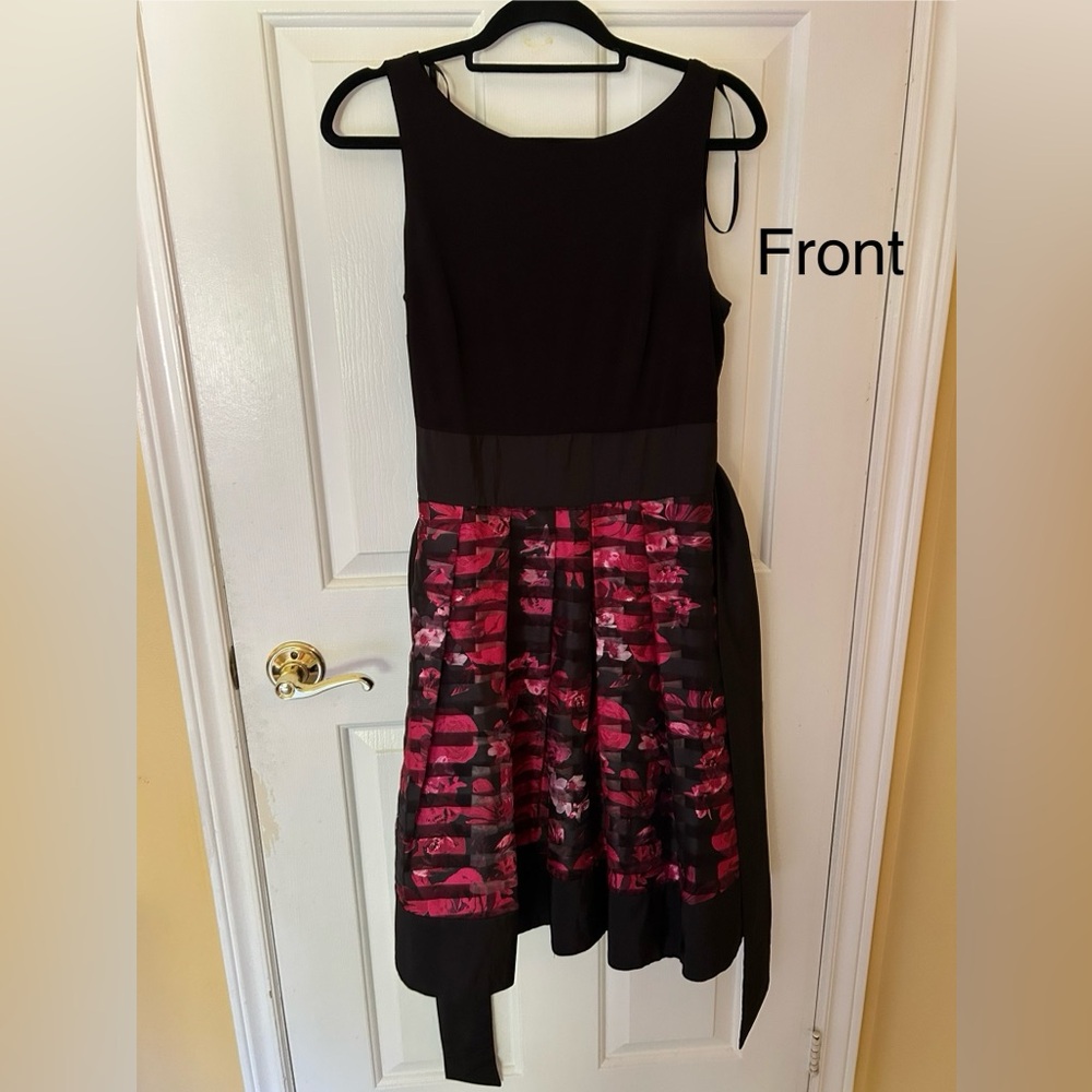 Black and Pink Tiered Fit and Flare Cocktail Dress